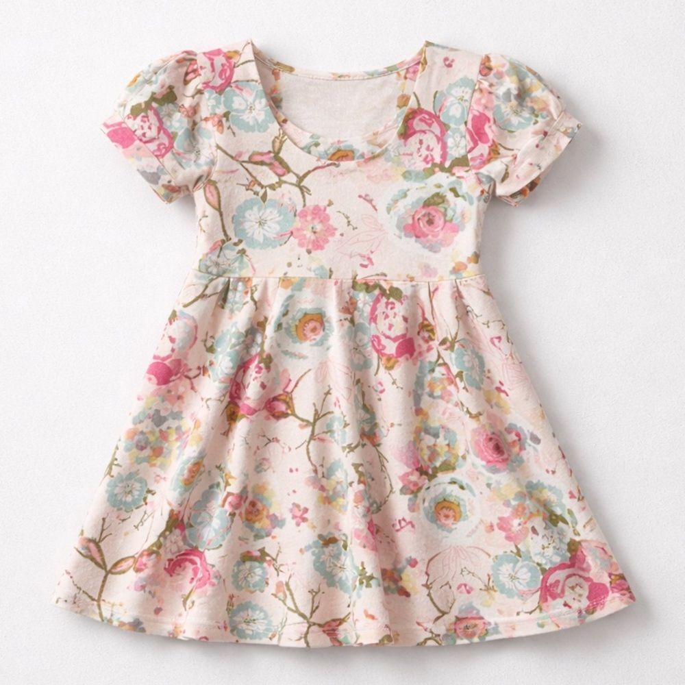 Madison Grace Knit floral pink puff sleeve dress size 2T EUC